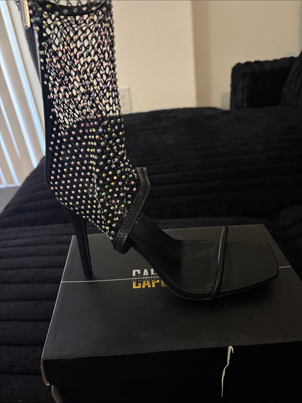Capelli of New York Black Crystal Mesh Stiletto Bootie